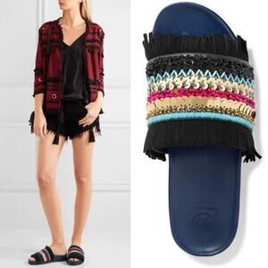 TORY BURCH Isle Slide Embellished Slip-On Sandals Size 8